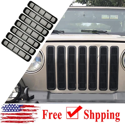 For 1997-2006 Jeep Wrangler TJ 7PCS Black Front Grille Inserts Guard Mesh Cover Foto 1 de 4