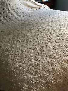 Vintage Hand Crocheted Ecru Lace Coverlet/Top Bed Cover 84”X 84" LOVELY - Picture 1 of 4