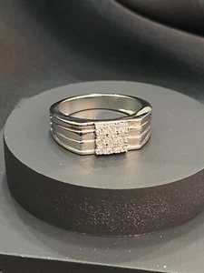 0,90 Cts Rotondo Brillante Diamanti 9-Pietra Uomo Fidanzamento Anello In 14K Oro - Foto 1 di 11
