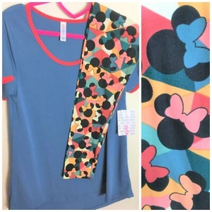 LulaRoe klein blau mit rotem Besatz klassisch T und OS Minnie Leggings Outfit Neu mit Etikett - Bild 1 von 1