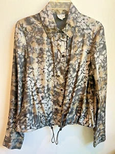 Worth Camo 100% Silk Blouse Shirt Long Sleeve Zipper Snap Adjustable waist Sz M - Picture 1 of 6