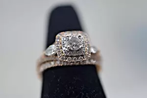 14k Rose Gold Bridal Set Diamond Engagement Ring and Band - Picture 1 of 6