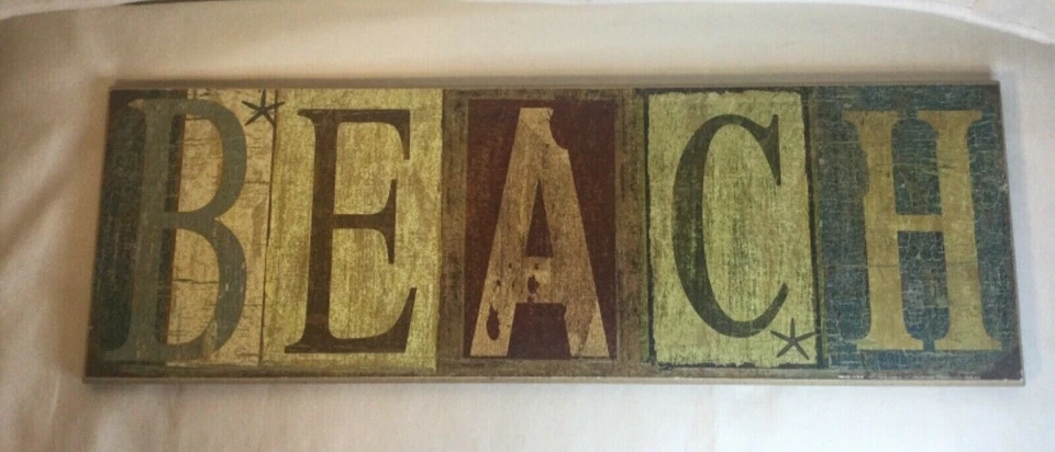 Letrero de madera de pared para decoración de playa de 18” x 6” gris, azul, marrón, borgoña, bonito tranquilo  Foto 1 de 4