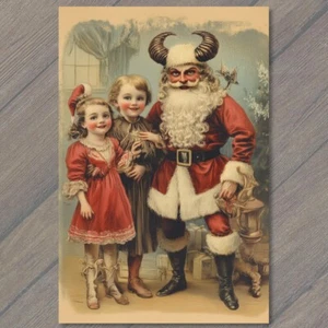 POSTCARD Krampus Santa Strange Kids Christmas Winter Unusual Fun Vintage Vibe - Picture 1 of 1