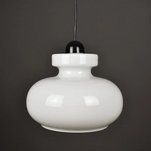 VTG Space Age Small Opaline Glass White Pendant Light 70s Yugoslavia MCM Retro - Picture 1 of 11