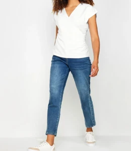 Maglia bianca avvolgente taglia 10 donna elasticizzata viscosa moda blusa maglietta elegante - Foto 1 di 7