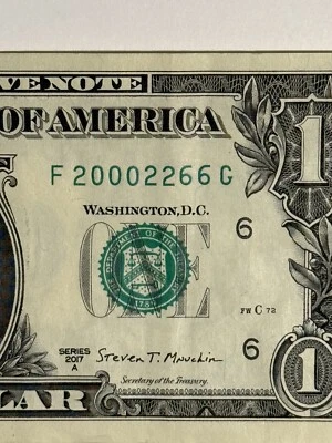 Year Note 2000 Trinary One Dollar Bill $1 0s 2s 6s Fancy Serial Number 2017A FUA - Image 1 of 4