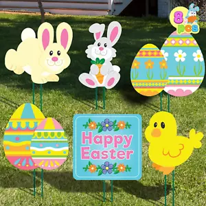 8 Pack Easter Yard Signs Decorations Outdoor Bunny, Chick, Eggs and Happy Yard S - Picture 1 of 12