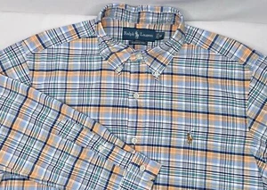 Ralph Lauren Herren kariertes Custom Fit Button Down Hemd M blau bunt Pony - Bild 1 von 6