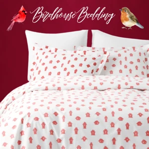 Garnet Hill Full Queen Duvet Cover Set 2 Standard Pillow Shams Garden Birdhouse - Picture 1 of 3