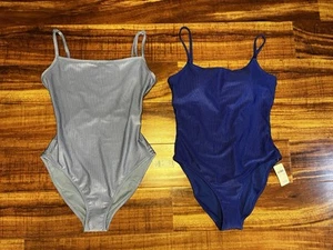 Aerie Shine Rib Strappy Scoop Full Coverage One Piece Swimsuit Lot SMALL Blue - Picture 1 of 10
