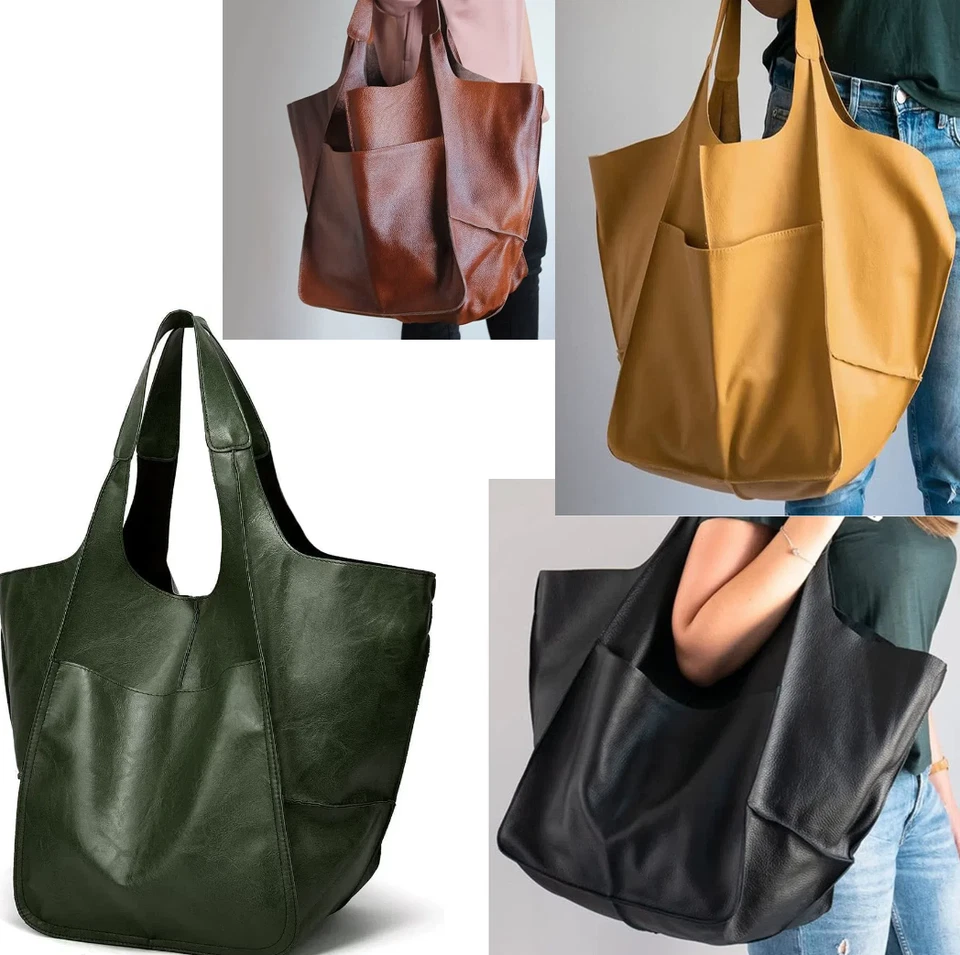 Oversized Women Soft Leather Large Capacity Tote Shoulder Bag Shopper Handbag- - Image 1 of 1