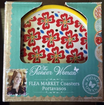 Juego de posavasos florales de gres Pioneer Woman/4 coloridos para cocina con respaldo de corcho NUEVO Foto 1 de 3