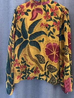 Блузка FARM RIO с тропическим принтом с цветочной искусственной вышивкой антропология размер XL - Изображение 1 из 4