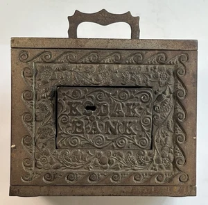 Antike J & E Stevens Gusseisen Bank Kodak Kamera Box Münze Metall ohne Schlüssel selten - Bild 1 von 5