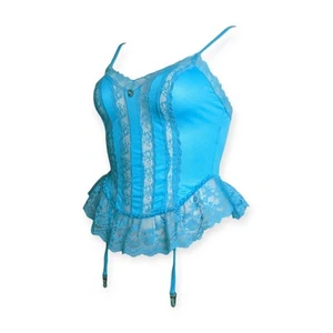 Top corsé vintage Nani flor azul brillante talla mediana años 70 80 - Imagen 1 de 8