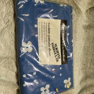 Vintage Marimekko von Dan River blau mit weißen Blumen flach Queen Blatt Neu aus altem Lagerbestand - Bild 1 von 6