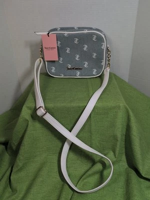 Bolsa tiracolo Juicy Couture feminina gótica denim branca câmera bolsa de ombro - Imagem 1 de 4