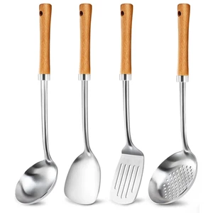 4 Pcs Cooking Utensils Set, Stainless Steel Kitchen Utensils with Wooden Handle, - Picture 1 of 12