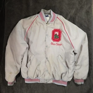 Chaqueta Bomber Holloway Vintage Ohio State Buckeyes Gris Satinado Botón a Presión XL - Imagen 1 de 19