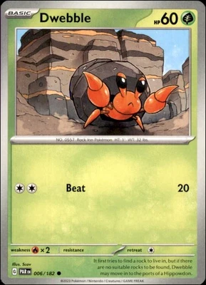 Pokemon - 2X Dwebble #006/182 - SV04: Paradox Rift Common - Image 1 of 2