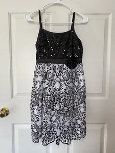 Justice Girls Black/White Sequin & Tulle Special Occasion Dress - Size 14 - Picture 1 of 5
