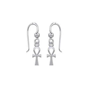 Small Egyptian Ankh Cross 925 Sterling Silver Earrings Fine Eternal Life Jewelry - Picture 1 of 3