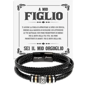 Bracciale Uomo Pelle e Acciaio Inox A mio Figlio - Cofanetto con DEDICA incluso - Foto 1 di 7