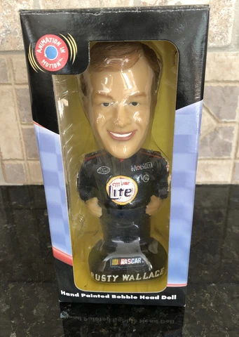 Rusty Wallace NASCAR Bobble Head Doll NEW IN BOX Hand Painted! 2001 Miller Lite Cover