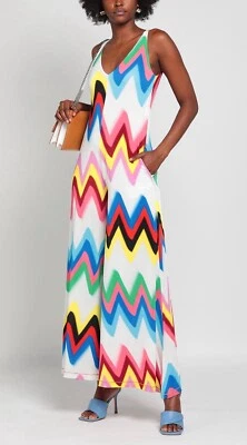 Mono MISSONI Estampado en Zigzag Pierna Ancha Bolsillo Lateral Arco Iris🌈Blanco Elastizado Talla L Foto 1 de 4