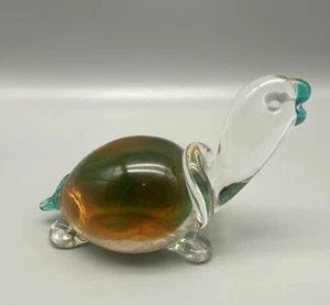 VTG Murano? Style Turtle Paperweight, Clear Glass W/ Blue Orange Green Interior - Picture 1 of 9