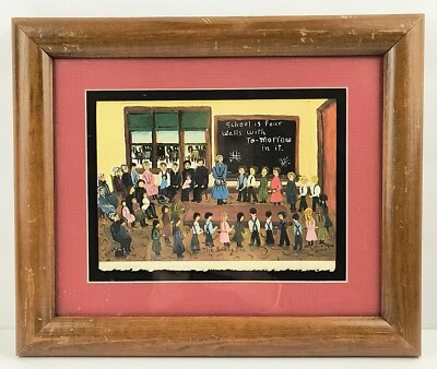 Impresión enmarcada arte popular menonita vintage 1984 Emma Schrock "The Spelling Bee"  Foto 1 de 4