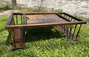 VTG Wood Bed Lap Desk Breakfast Serving Reading Tilt Top Tray Magazine Rack MCM - Picture 1 of 8
