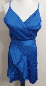 Unbranded Womens Large Blue Satin Belted Dress #962 - Picture 1 of 2