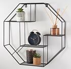 Wall Shelf Metal Wire Floating Hexagon Black Multi Section Home Decor 