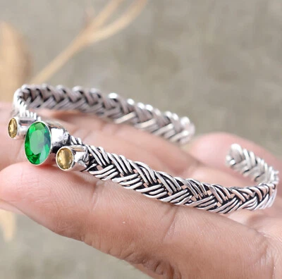 Chrome Diopside & Citrine Topaz Gemstone 925 Sterling Silver Handwork Bracelet - Image 1 of 4
