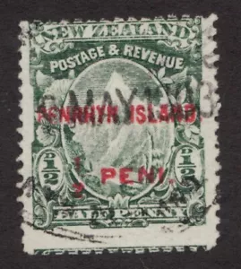 1902 Penrhyn Island Sc# 5 - ½ Peni. on One Penny. Mount Cook. Used Cv$12.50 - Picture 1 of 1