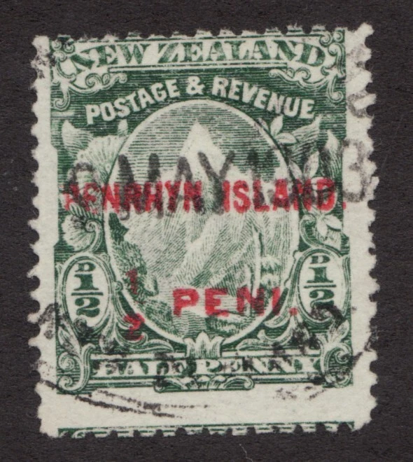 1902 Penrhyn Island Sc# 5 - ½ Peni. on One Penny. Mount Cook. Used Cv$12.50 - Image 1 of 1