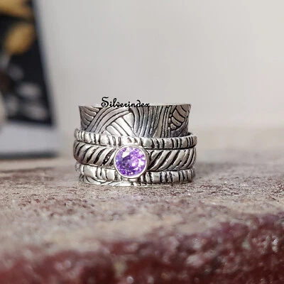 Anillo banda giratoria amatista plata de ley 925 para mujer joyería anillo de todas las tallas Foto 1 de 4