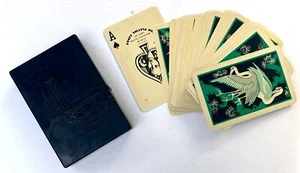 KEM PLAYING CARDS Green Art Deco Flamingos Complete in Bakelite Case Vintage - Picture 1 of 3