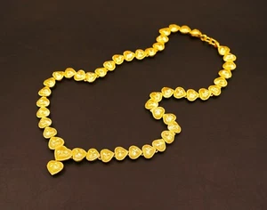 Thailand Jewelry Hearts Gold Chain Necklace 22K 23K 24K Baht Yellow Gold Plated - Picture 1 of 7