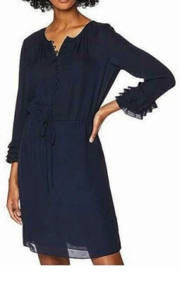 Vestido Anthropologie Rebecca Taylor Azul Marino Seda Manga Volantes Cordón Cintura 2 Foto 1 de 4