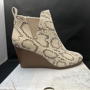 Womens Wedge Ankle Boots Heeled Slip on Booties Elastic Round Toe Beige 8.5 - Picture 1 of 7
