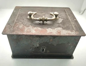 Vintage COFFER Cast Iron strong JEWELRY SAFE Box deposit box Money 70s *no key - Picture 1 of 7