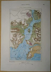 1877 mapa de Perron LORIENT & PORT-LOUIS, BRETAÑA, FRANCIA (#167) - Imagen 1 de 1