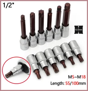 1/2" Drive Torx Bit Set Cr-v Steel Socket M5-M18 S2 Steel Bits 55/100mm Length - Picture 1 of 24