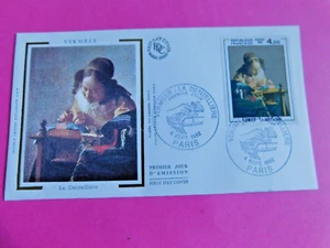 3)  FDC ENVELOPPE 1er JOUR SUR SOIE VERMEER  LA DENTELLIERE " 04091982 " - Picture 1 of 1