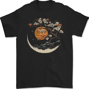 A Japanese Syle Tree on a Moon Fantasy Mens T-Shirt 100% Cotton - Picture 1 of 2