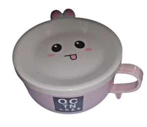 Kawaii Bunny Ramen Bowl Pink Rabbit Noodle Bowl with Lid and Handle - Picture 1 of 11