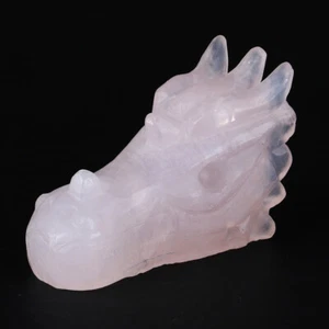 3" Natural Pink Rose Quartz Crystal Dragon Skull Head Carved Carving 0021 - Picture 1 of 6